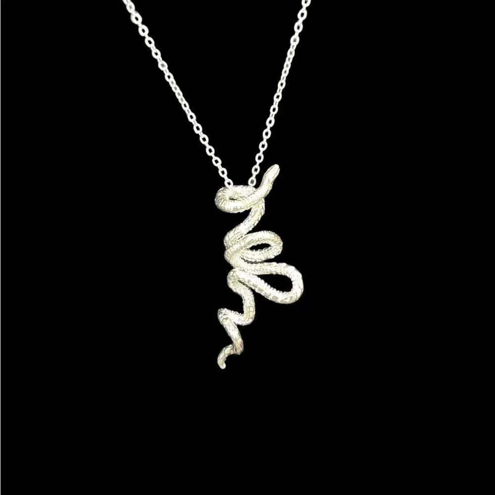 COILED SILVER SNAKE NECKLACE‎